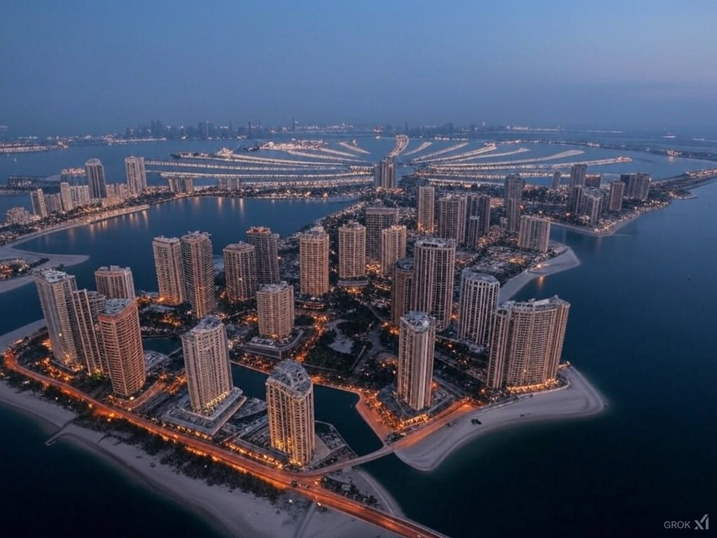 The Palm Jumeirah from space perspective, with Earth's curvature