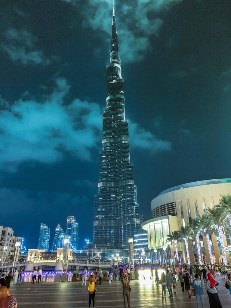 Burj Khalifa in Dubai - A night view showcasing the dazzling lights of the world's tallest building